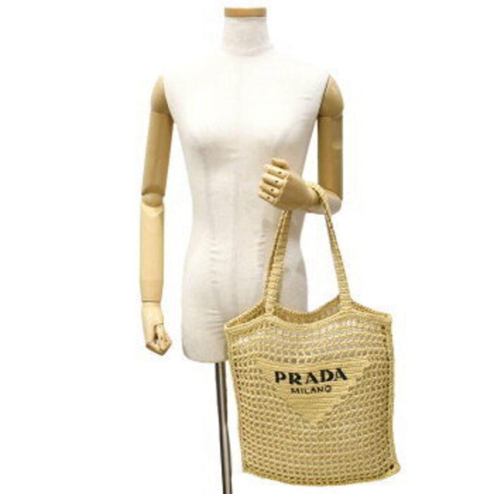 Prada Crochet Tote Bag Basket Handbag Natural Raffia Triangle Logo - Picture 10 of 10